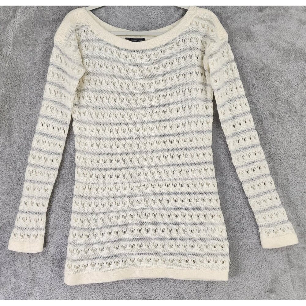 AX Armani Exchange Sweater Dress Womens Small White Silver Metallic Long Sleeve